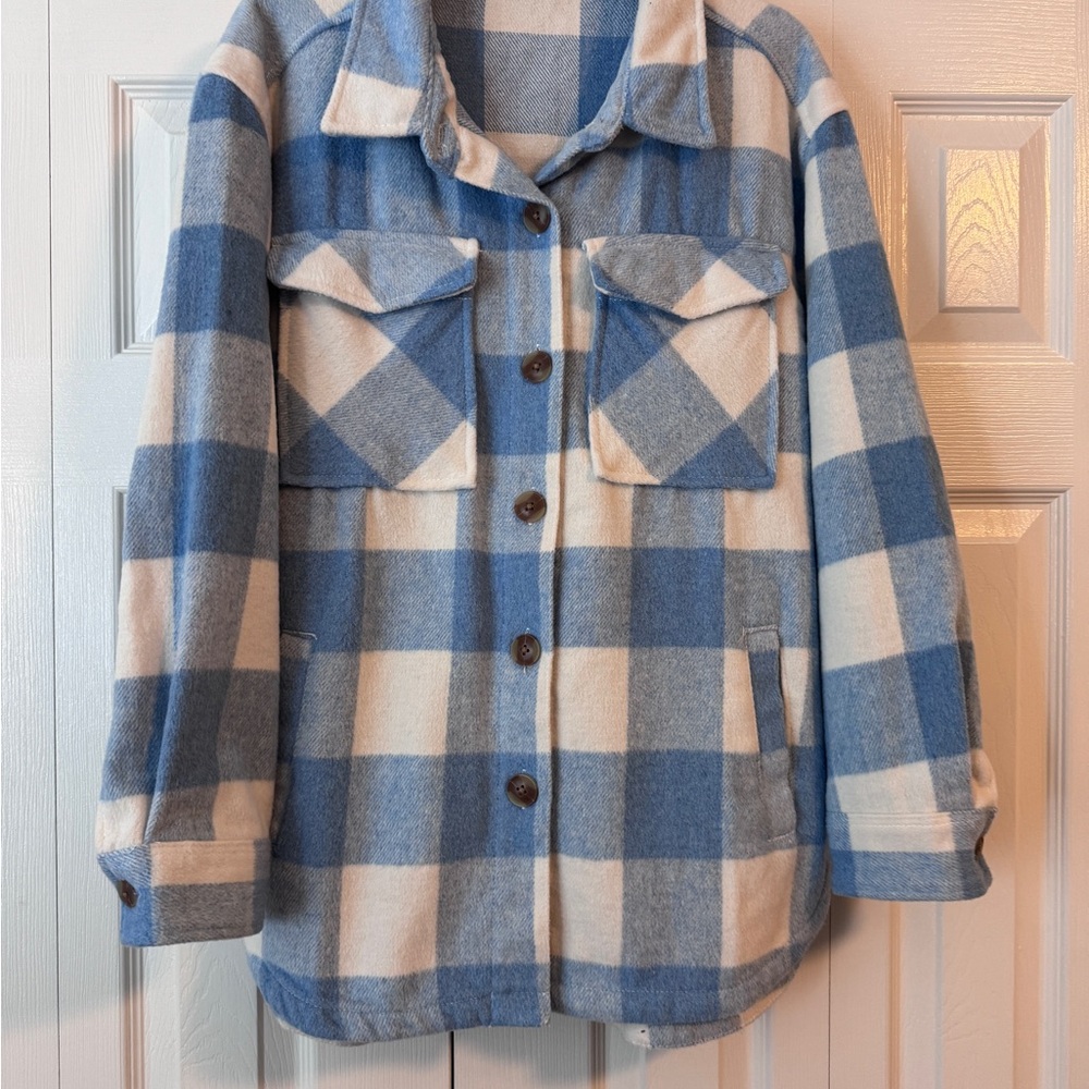 Plaid Blue and Cream Women's Utility Jacket